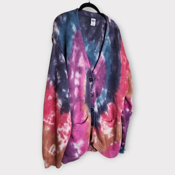 NSF Womens Rainbow Tie Dye Oversized Cardigan M Statement Knit Layering - Picture 3 of 9